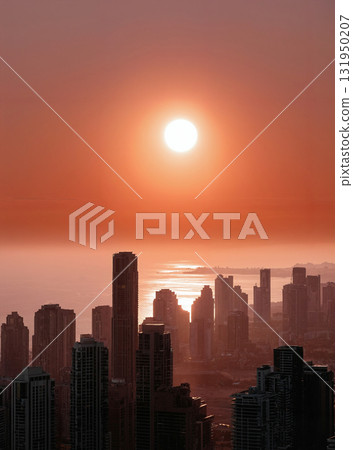 Urban Sunset Over Seascape Urban Sunset Over Seascape 131950207