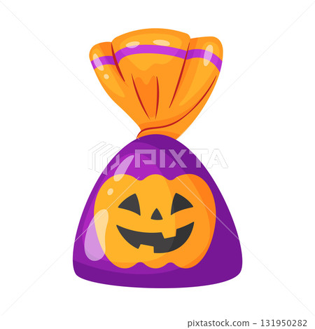 Halloween candy jack o lantern in bright wrapping. flat vector style. 131950282