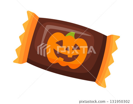 Halloween candy jack o lantern in bright wrapping. flat vector style. Halloween candy jack o lantern in bright wrapping. flat vector style. 131950302