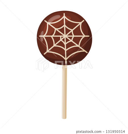 Halloween lollipop with cobweb, flat vector style. Halloween lollipop with cobweb, flat vector style. 131950314