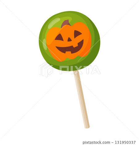 Halloween lollipop with jack o lantern, flat vector style. Halloween lollipop with jack o lantern, flat vector style. 131950337