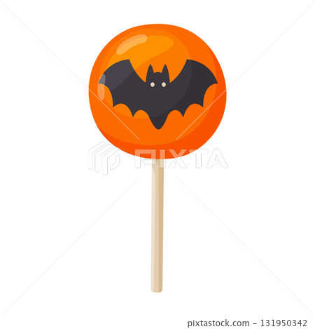 Halloween lollipop with a bat, flat vector style. Halloween lollipop with a bat, flat vector style. 131950342