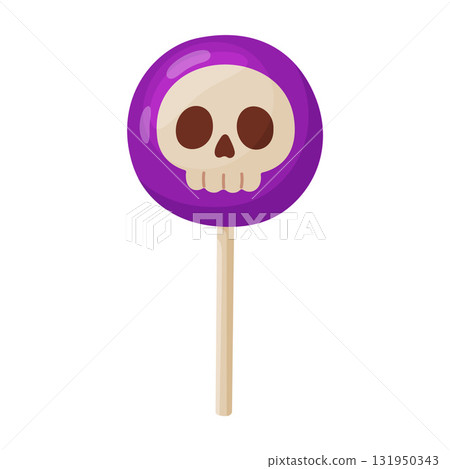 Halloween lollipop with skull, flat vector style. 131950343
