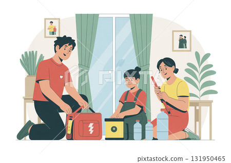 Prepare disaster prevention supplies at home 131950465