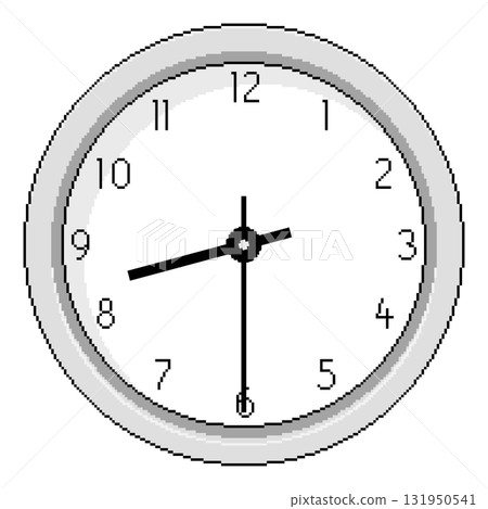 Pixel Art Clock at Half Past Eight - Vector Illustration 131950541