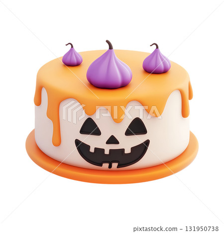 3d halloween cake with jack o lantern smiling face isolated on background. Trendy spooky design element 131950738