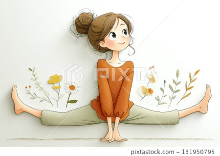Miyu Series: Miyu doing yoga stretches, spring, paper cut 131950795