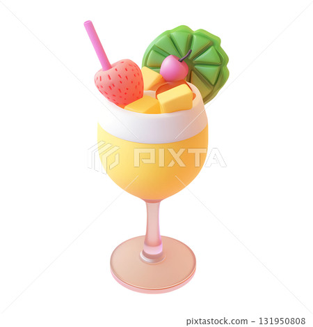 3d cartoon cocktail with strawberries, mango, cherry and tropical fruits. Tasty summer drink, isolated design element 3d cartoon cocktail with strawberries, mango, cherry and tropical fruits. Tasty summer drink, isolated design element 131950808
