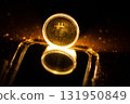 Bitcoin icon sign payment symbol golden background 131950849