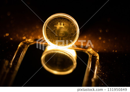 Bitcoin icon sign payment symbol golden background 131950849