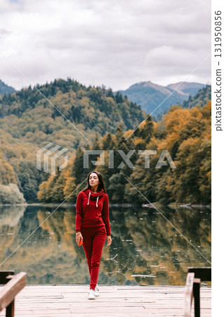 beautiful woman relax in autumn forest beautiful woman relax in autumn forest 131950856