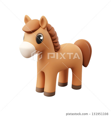 3d cartoon horse isolated on background. Plastic realistic icon, trendy childish design element, symbol of 2026 year 131951108