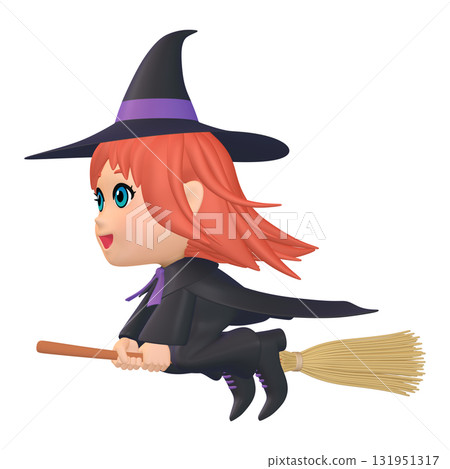 Halloween illustration material: A little witch on a broom (1_4) 131951317