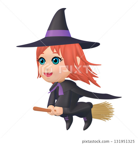 Halloween illustration material: A little witch on a broom (1_12) 131951325