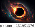 Black hole, stars and cloud fields in outer space. planetary nebula. Nebula in outer space, galaxy. Beautiful space neon abstract background. 3D illustration 131951376