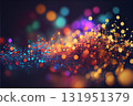 Festive golden dust, glitter background. Colorful blue and orange light. Copy space for art party project. Abstract sparkles shining, beautiful texture, bokeh 131951379