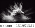 Realistic white smoke explosion over a black background. Big smoke explosion 131951381