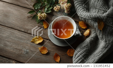 cozy autumn cup of hot tea cozy autumn cup of hot tea 131951452