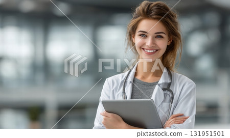 the female doctor with a stethoscope 131951501