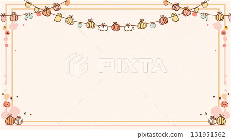 A natural and cute hand-drawn Halloween frame decorated with pumpkins and ghost garlands. 131951562