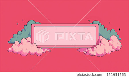 A banner featuring a pale pink rectangle on a red background with a mysterious pink and green cloud design. A banner featuring a pale pink rectangle on a red background with a mysterious pink and green cloud design. 131951563