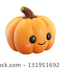 3d cartoon pumpkin with cute smiling face. Kawaii Jack-o-Lantern, trendy halloween design element 131951692