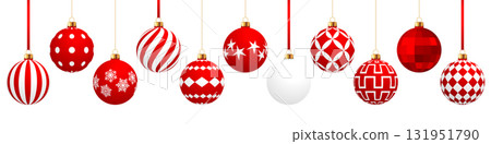 Christmas balls set, realistic red baubles, hanging ornament Christmas balls set, realistic red baubles, hanging ornament 131951790