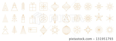 Christmas line icon set, gold geometric linear collection Christmas line icon set, gold geometric linear collection 131951793