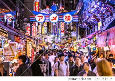 Tokyo cityscape in October. Inbound tourism continues... View of Ameyoko and other areas bustling with foreign tourists. Tokyo cityscape in October. Inbound tourism continues... View of Ameyoko and other areas bustling with foreign tourists. 131951806