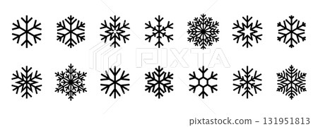 Snowflake set, black line snowflake vector icons 131951813