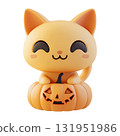 3d kawaii cat in halloween carved pumpkin. Cute cartoon design element 131951986