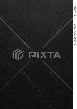 Black marble texture featuring fine golden veins and polished reflective surface 131952079