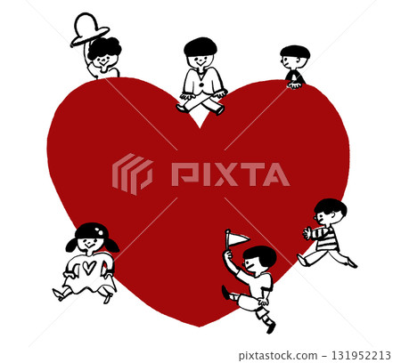 手繪插畫心框與兒童 手繪插畫心框與兒童 131952213