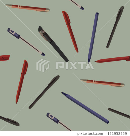 Vector isolated illustration of pattern with pens.School pattern. Vector isolated illustration of pattern with pens.School pattern. 131952339