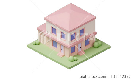 Dreamy isometric house with pastel colors, perfect for real estate marketing or architectural design projects, a modern minimalist building design. 131952352
