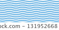 Blue and white wave pattern background. Horizontal sailor stripes, bands, lines create seamless nautical texture with wavy curves. Vector repeat design for summer fabric. 131952668