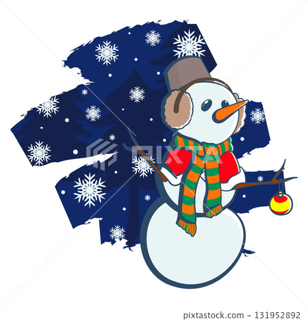 雪林裡戴著圍巾的可愛雪人 雪林裡戴著圍巾的可愛雪人 131952892
