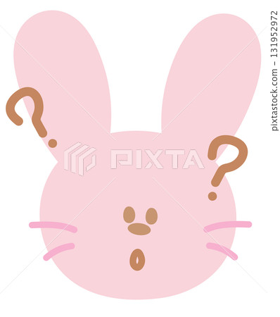 Illustration of pink bunny confused expression for cartoon characters, comic, pet shop, vet, emoji, mood, emotion, emotion, feeling, rabbit icon, animal, happy easter, zoo, souvenir shop, brooch, pin 131952972