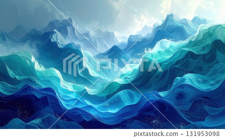 Smooth abstract blue wave texture with flowing light and soft silk pattern design 131953098