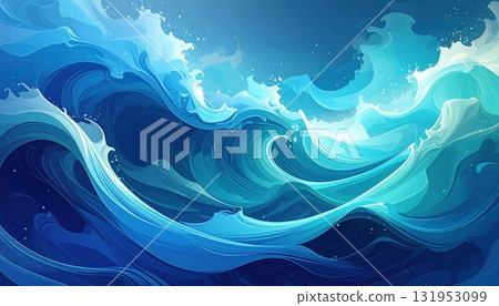 Smooth abstract blue wave texture with flowing light and soft silk pattern design 131953099