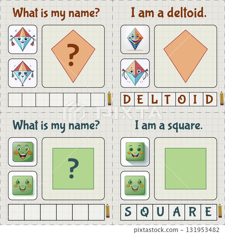 A learning map for young children. Learning geometry and English. Deltoid and square. Made using Generative AI. Montessori method. A learning map for young children. Learning geometry and English. Deltoid and square. Made using Generative AI. Montessori method. 131953482