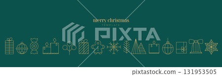 Festive decorative Christmas, New year line element icons simple border. Winter holiday horizontal minimalist vector banner, card, poster. Festive decorative Christmas, New year line element icons simple border. Winter holiday horizontal minimalist vector banner, card, poster. 131953505
