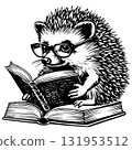 Cute Cartoon Hedgehog In Glasses Reading a Book. Vector Illustration. 131953512