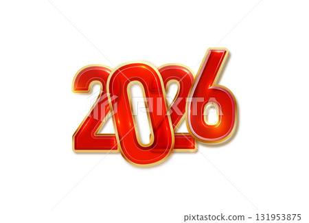 Golden red 2026 digits with glitter shine. Happy New Year banner with festive sparkle. Vector background 131953875