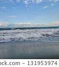White waves and autumn sky 131953974