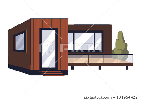 Isometric modular house or building exterior. Vector dwelling or smart construction, home container or transportable apartment, living property. Prefabricated architecture or portable structure. Isometric modular house or building exterior. Vector dwelling or smart construction, home container or transportable apartment, living property. Prefabricated architecture or portable structure. 131954422