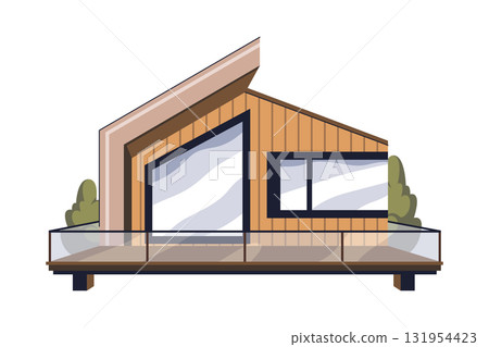 Vector modular house or portable building. Mobile home architecture exterior view. Outdoor portable eco construction. Transportable apartment and urban property. Residential dwelling. Modularity. Vector modular house or portable building. Mobile home architecture exterior view. Outdoor portable eco construction. Transportable apartment and urban property. Residential dwelling. Modularity. 131954423