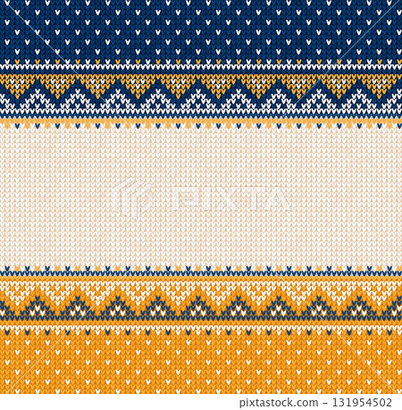 Cozy Knitted Christmas Border with Snowflakes and Scaninavian Ornaments. 131954502