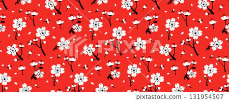Seamless Sakura Cherry Blossom Seamless Pattern Border 131954507