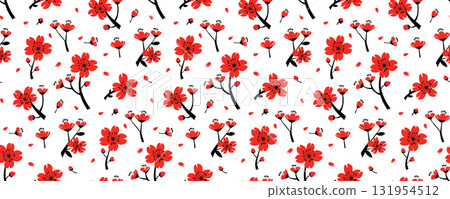 Seamless Sakura Cherry Blossom Seamless Pattern Border 131954512